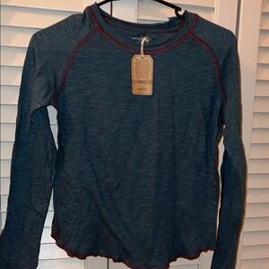 NATURAL LIFE Blue Long Sleeve Tee with Red Accents